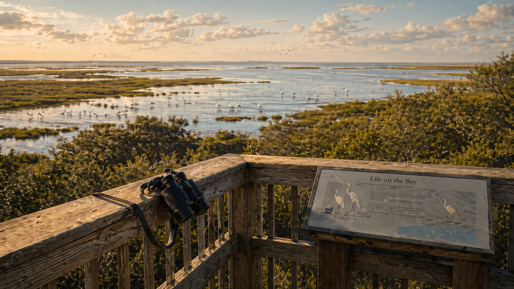 View from observation tower at Aransas National Wildlife Refuge looking over Aransas Bay Texas