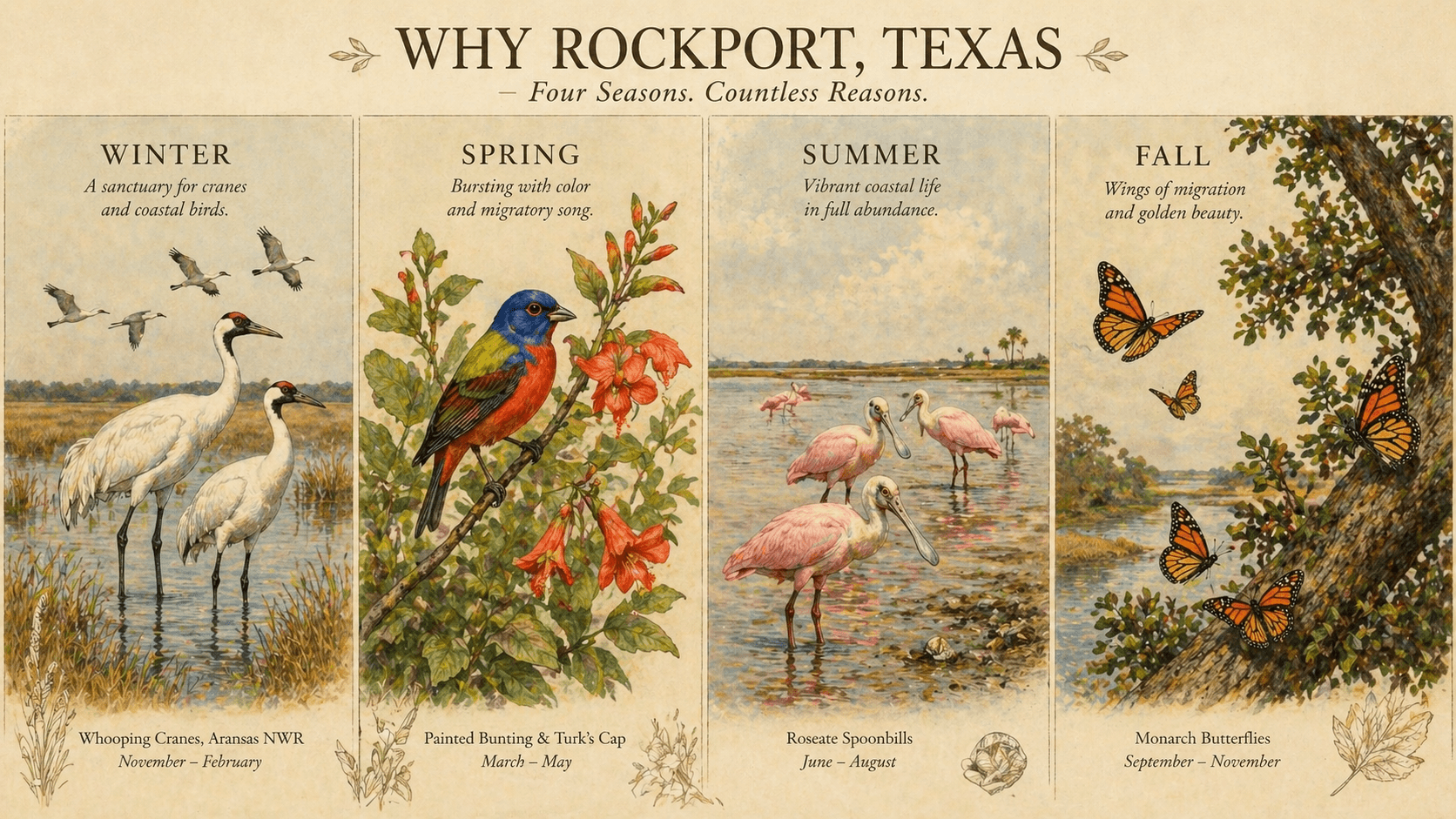 Four seasons of birding in Rockport Texas visual guide