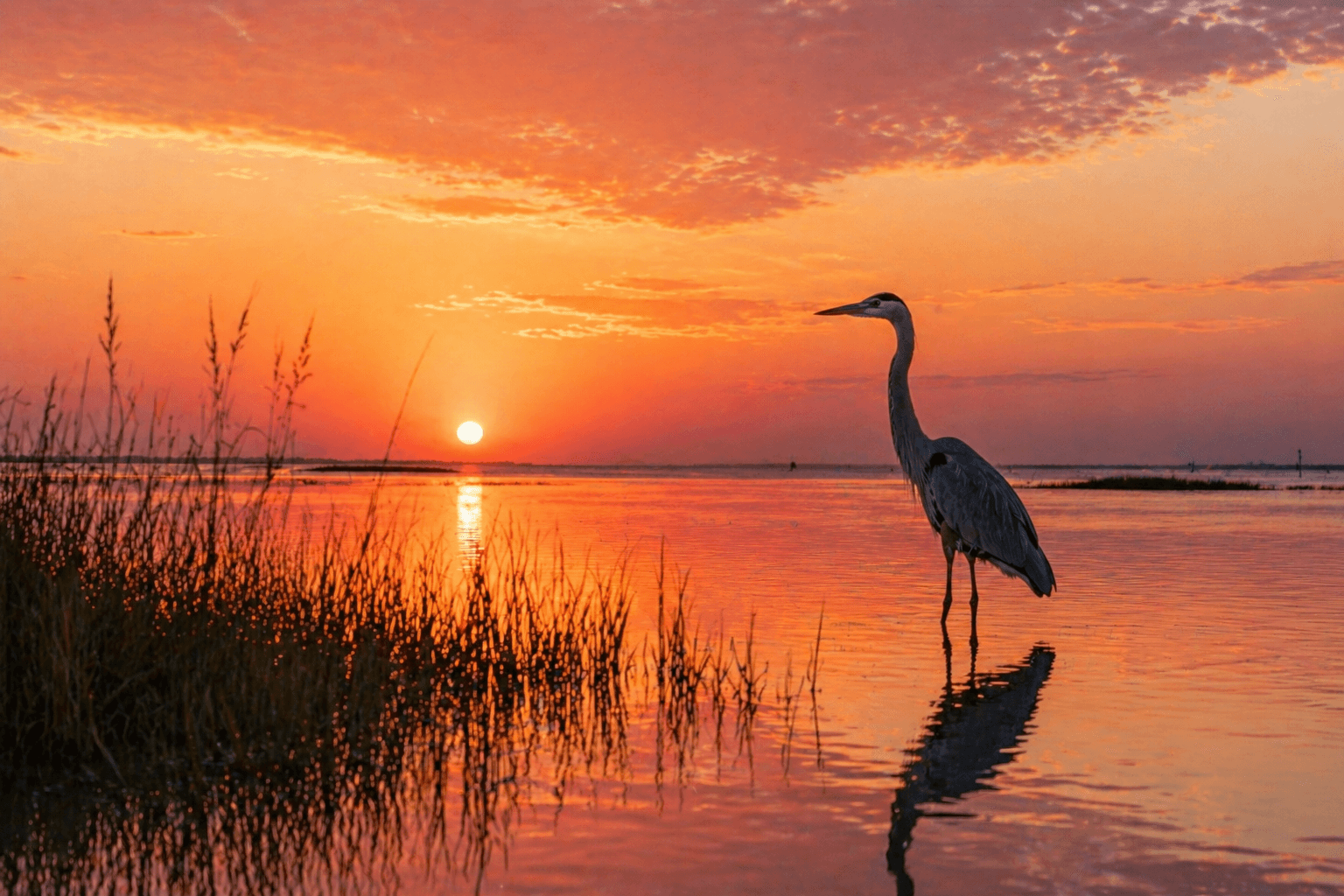 Great Blue Heron at sunrise Rockport Texas bay
