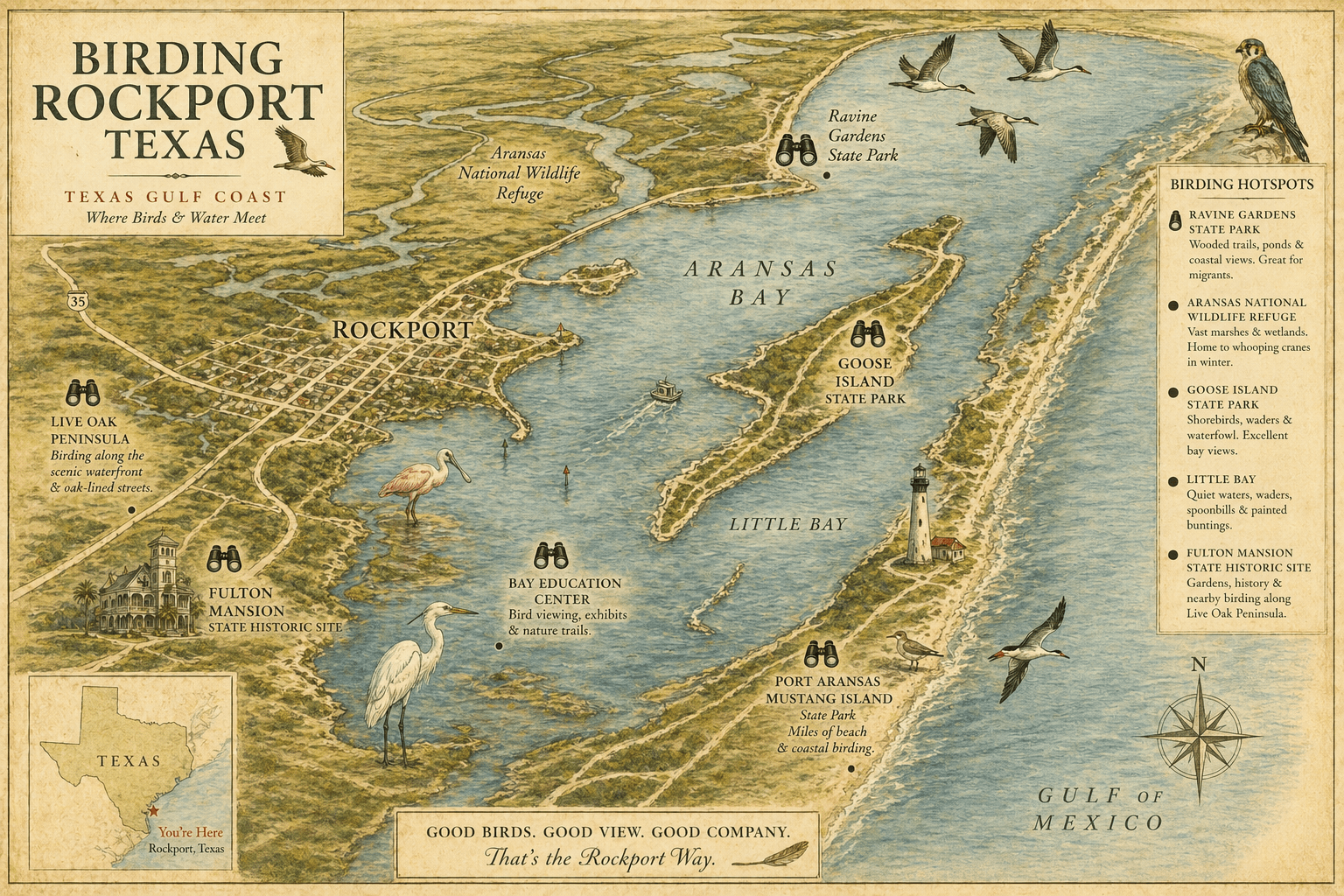 Gulf coast birding map Rockport Texas area overview