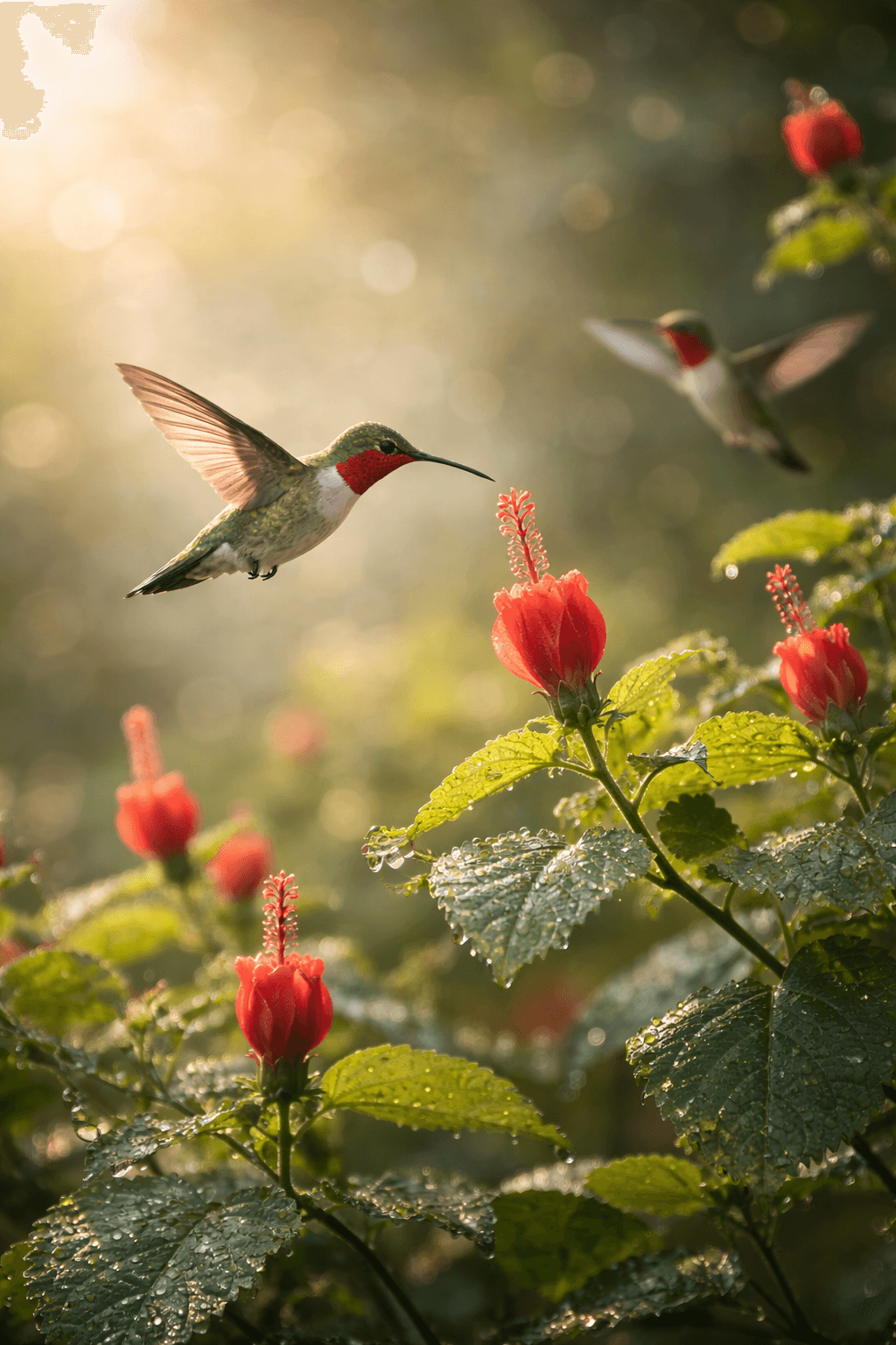 Hummingbirds on turks cap flowers Rockport Texas