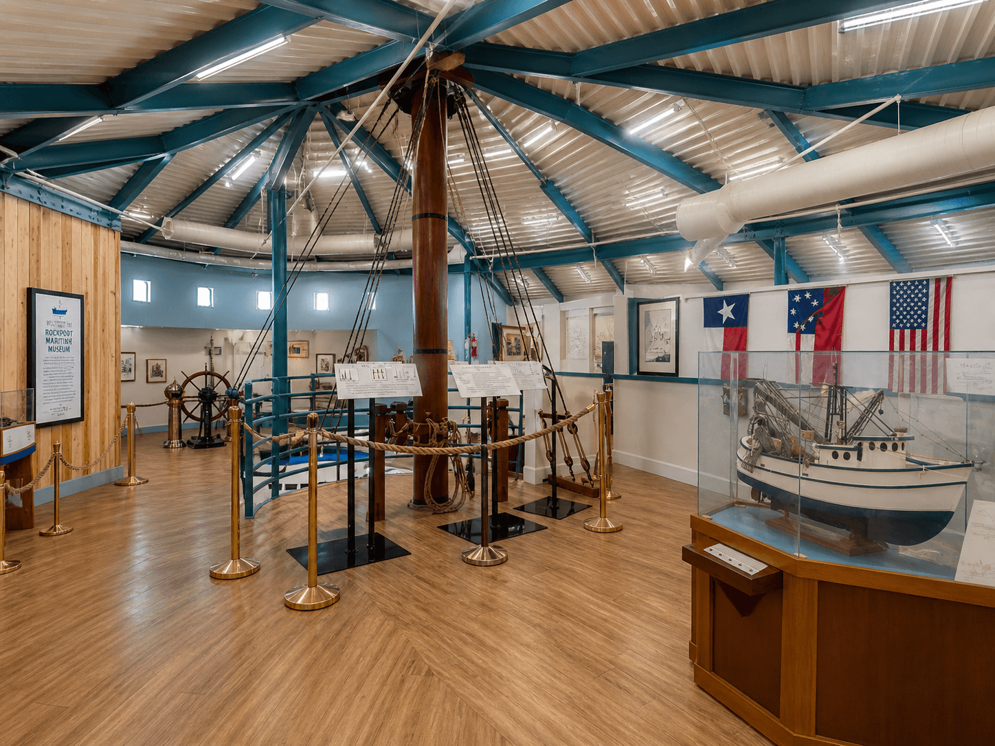 Texas Maritime Museum interior — exhibits, ship models, and Texas flags
