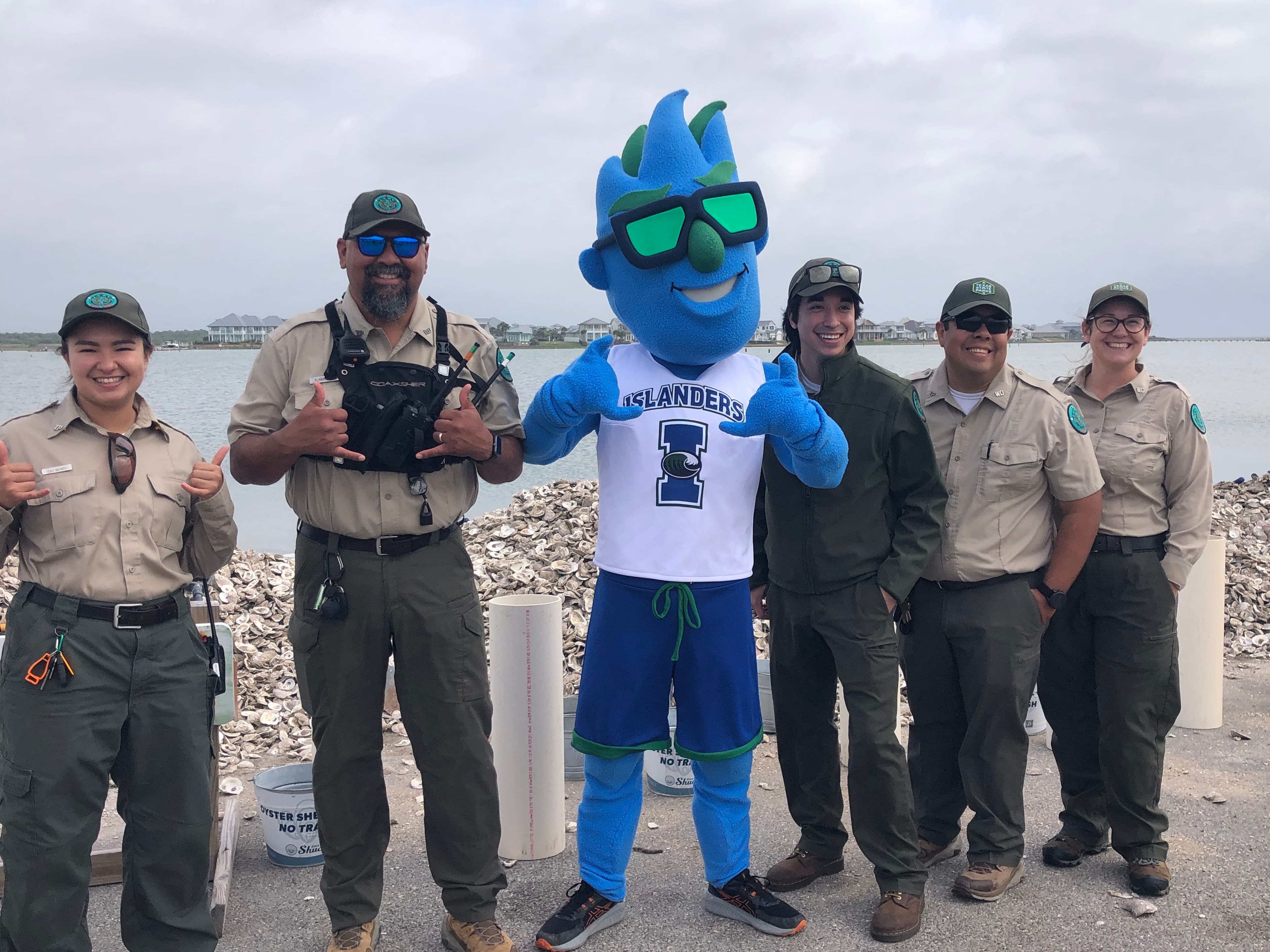 Students participating in oyster reef restoration at Goose Island State Park Rockport Texas