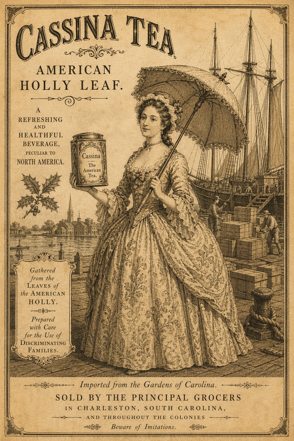 Cassina Tea vintage American holly advertisement 1700s