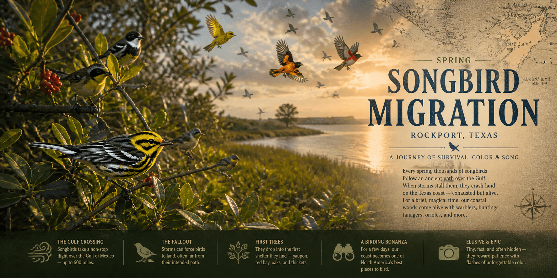 Spring Songbird Migration — Rockport, Texas — warblers, buntings and fallout events