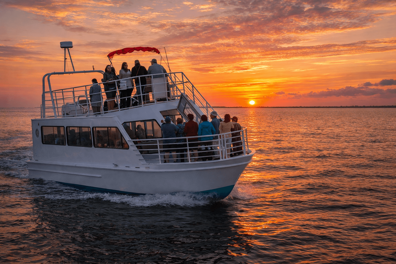 Sunset boating tour in Rockport, Texas — golden hour on Aransas Bay
