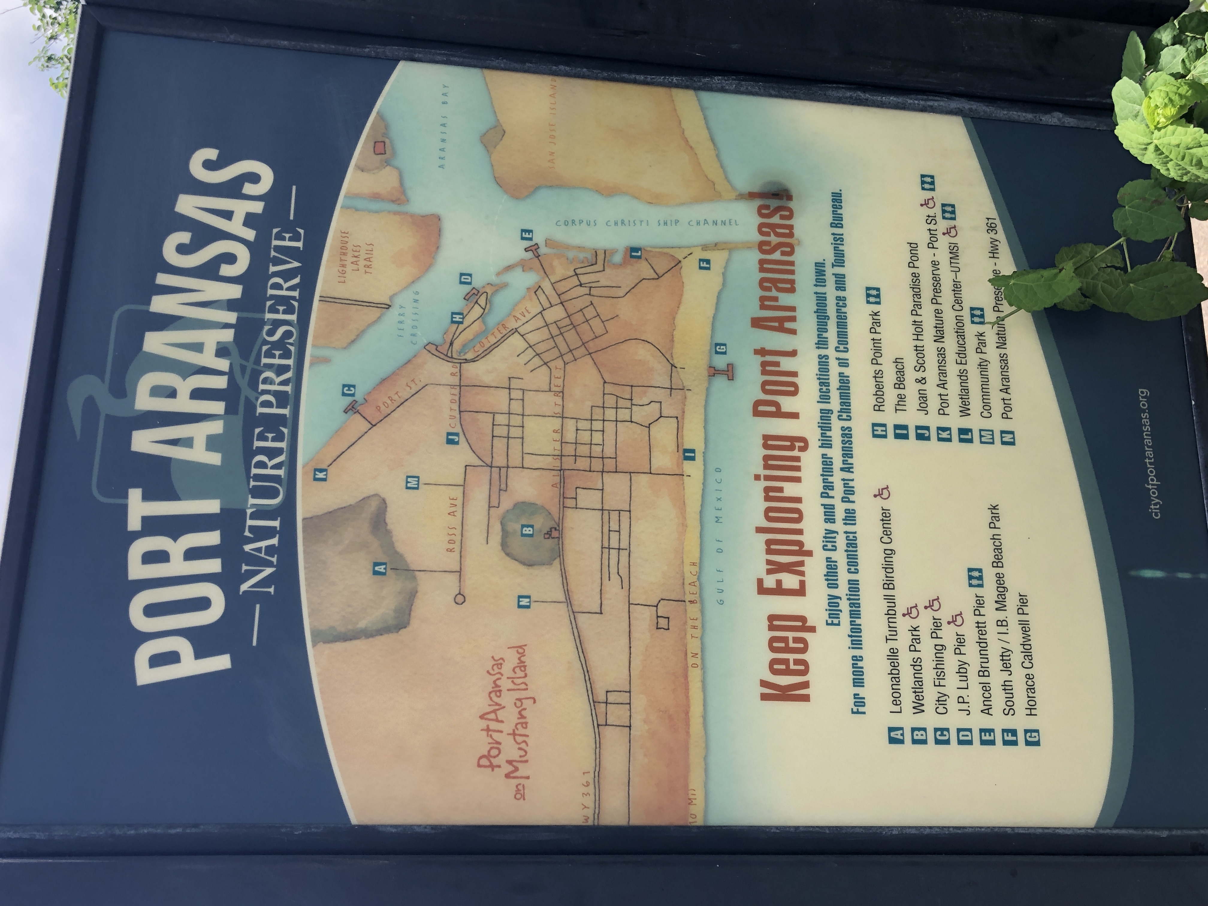 Official Port Aransas Nature Preserve birding locations map — 13 designated birding sites