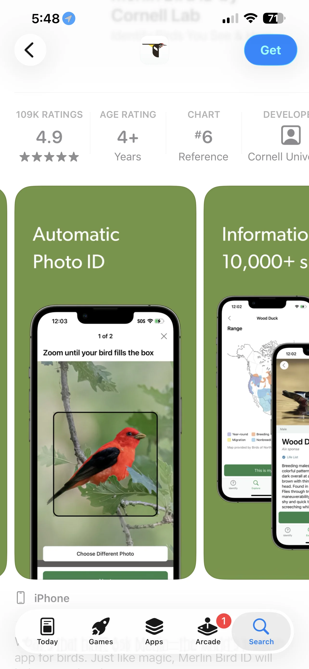 Merlin Bird ID app — Photo ID identifies birds from a photo