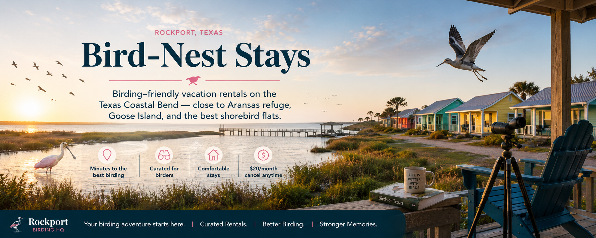 Bird-Nest Stays — birding-friendly vacation rentals Rockport Texas near Aransas NWR