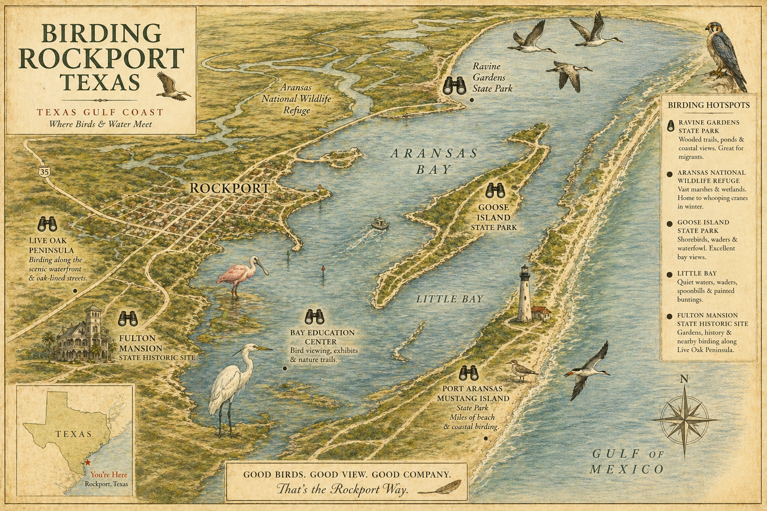 Gulf coast birding map Rockport Texas area overview