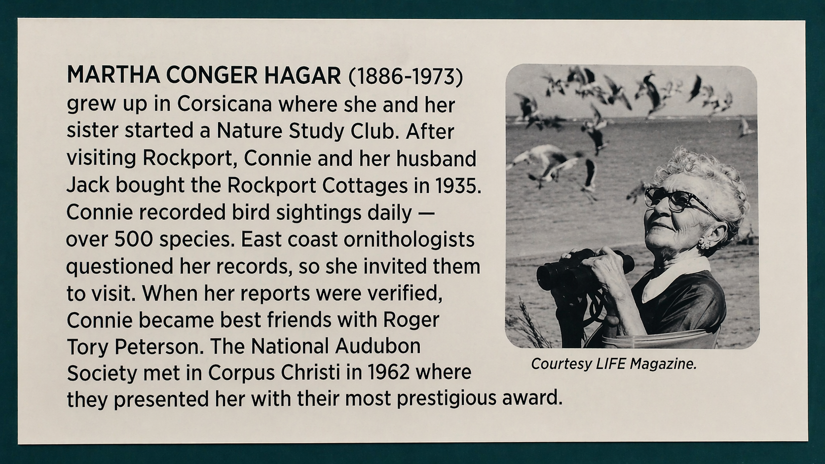 Martha Conger Hagar 1886-1973 museum display at History Center for Aransas County