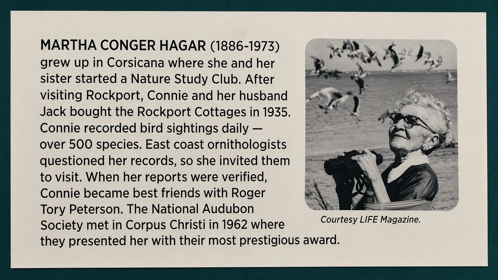 Martha Conger Hagar 1886-1973 museum display at History Center for Aransas County