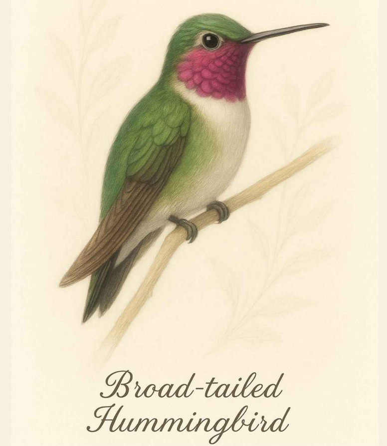 Broad-tailed Hummingbird male with rose-magenta throat