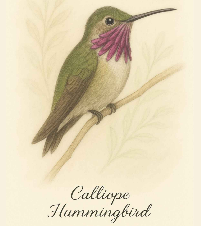 Calliope Hummingbird with streaked magenta gorget