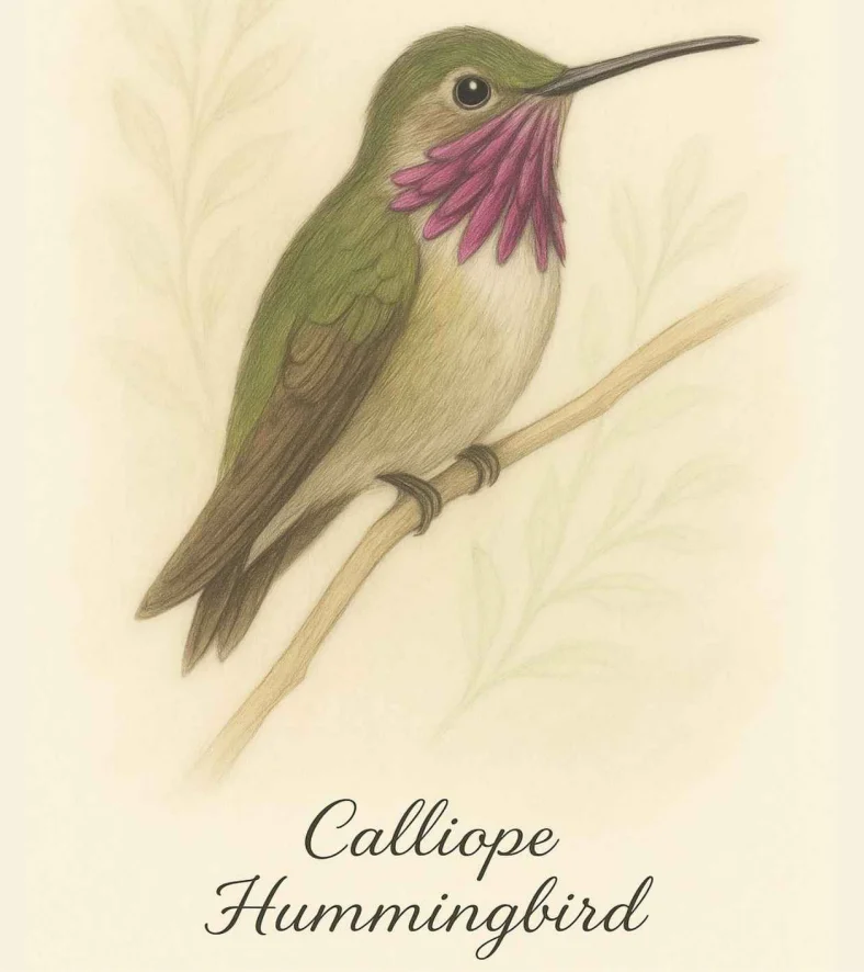 Calliope Hummingbird with streaked magenta gorget