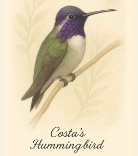 Costa's Hummingbird with vivid purple extended gorget