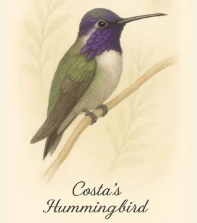 Costa's Hummingbird with vivid purple extended gorget