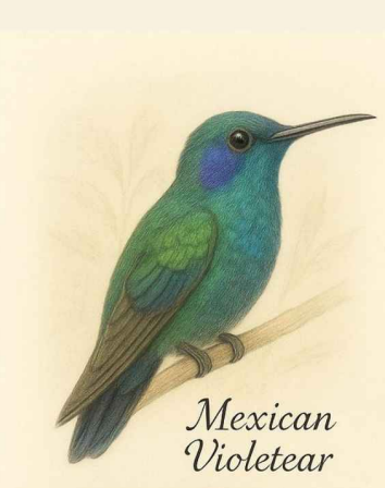 Mexican Violetear hummingbird with iridescent green and violet plumage