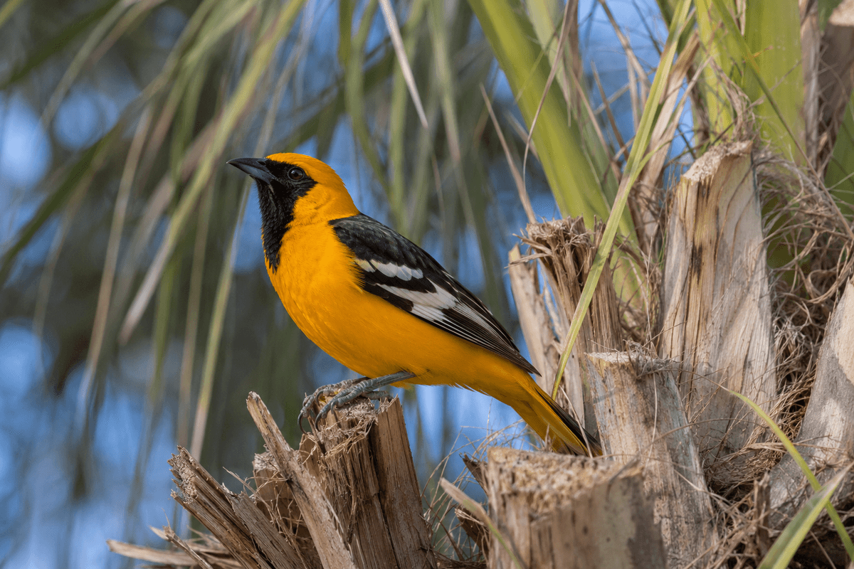 Hooded Oriole male orange plumage Texas coast spring migration