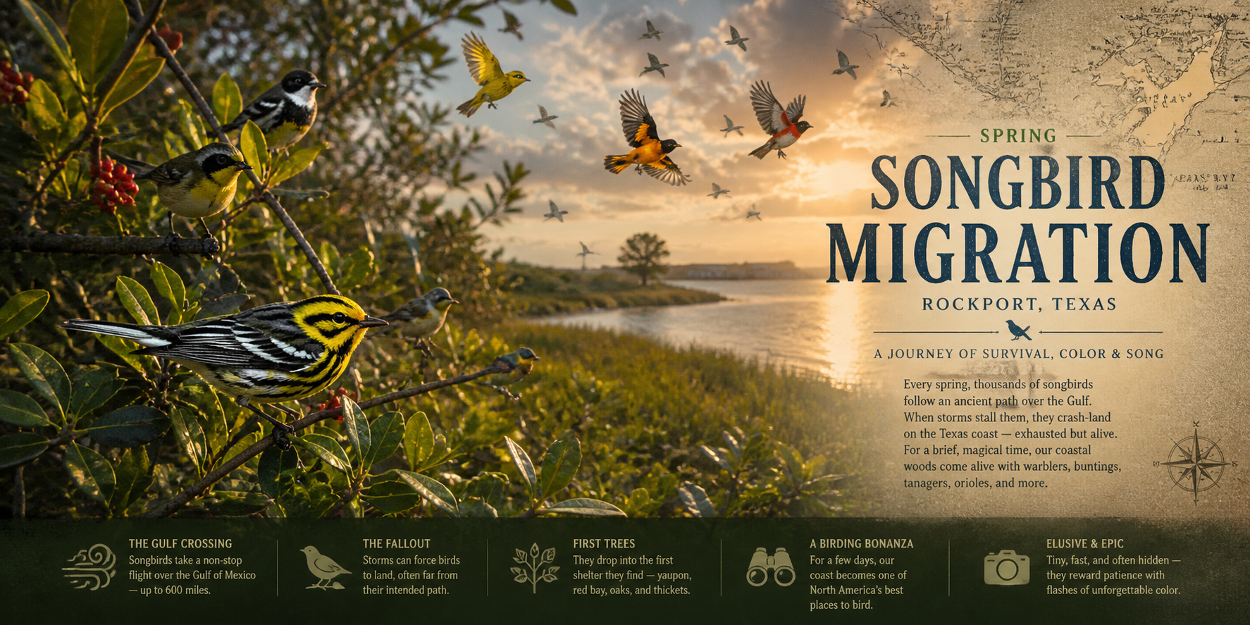 Spring Songbird Migration — Rockport, Texas — warblers, buntings and fallout events